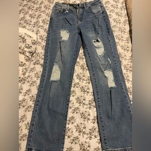 Fashion Nova Blue Distressed Straight Leg Jeans size 9